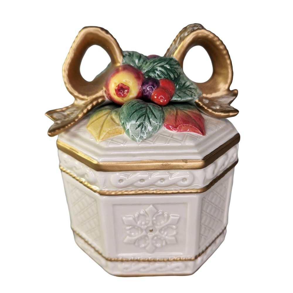 Fitz and Floyd Snowy Woods Trinket Box Candy Jar Christmas Jewelry Lid Vtg READ - Picture 3 of 12